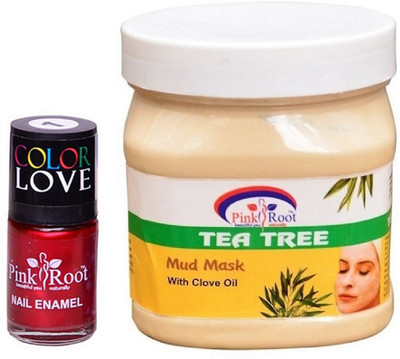 

Pink Root Tea Tree Mud Mask 500ml, Nail Paint 15ml(Set of 2)