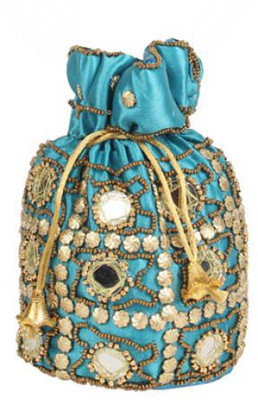 Aliado Cloth/Textile/Fabric Embellished Turquoise Potli Bag Potli(Green)