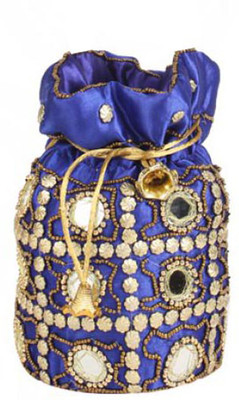 

Aliado Cloth/Textile/Fabric Embellished Blue Coloured Potli Bag Potli(Blue)
