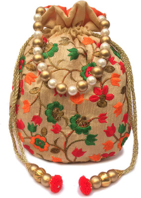 

Shubh Shagun Ethnic Embroidred Designer women girls Potli(Red, Orange, Green), Green;orange;red