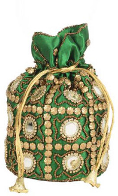 

Aliado Cloth/Textile/Fabric Embellished Green Coloured Potli Bag Potli(Green)