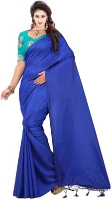 Stylish Sarees Solid/Plain Bollywood Silk Blend Saree(Blue)