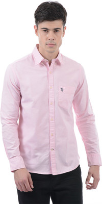 U.S. POLO ASSN. Men Solid Casual Pink Shirt