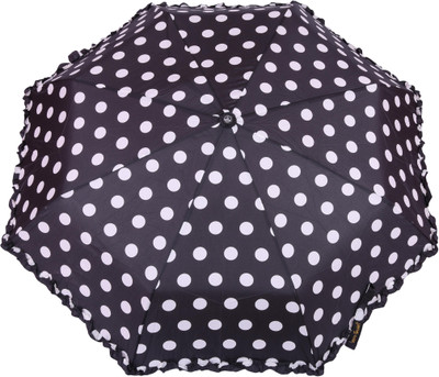 

FabSeasons Big Polka Dots Digital Printed Automatic 3 Fold Umbrella with frills for Rains, Summer and all Seasons Umbrella(Black)