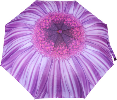 

FabSeasons Flower / Floral Digital Printed Semi Automatic 3 fold Umbrella for Rains, Summer and all Seasons Umbrella(Purple)