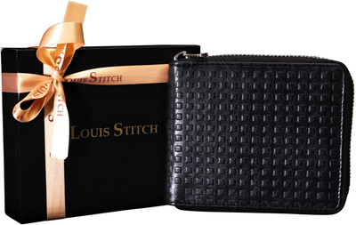 

LOUIS STITCH Men Black Genuine Leather Wallet(8 Card Slots), Charcoal black