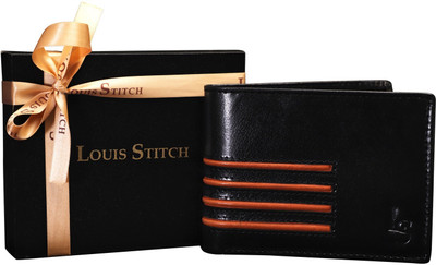 

LOUIS STITCH Men Black Genuine Leather Wallet(8 Card Slots), Charcoal black