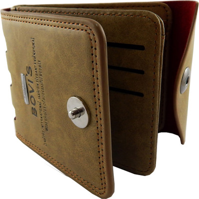 

Bovi'S Men Khaki Artificial Leather, Fabric Wallet(9 Card Slots), Brown
