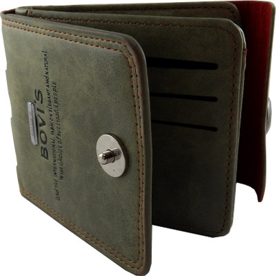 

Bovi'S Men Grey Artificial Leather, Fabric Wallet(9 Card Slots)