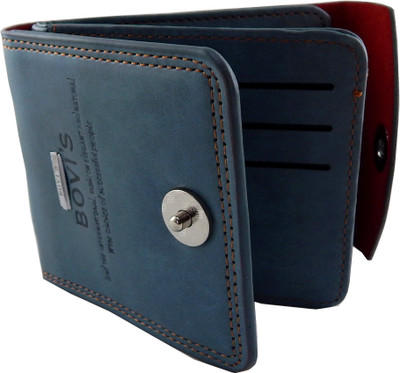 

Bovi'S Men Blue Artificial Leather, Fabric Wallet(9 Card Slots)