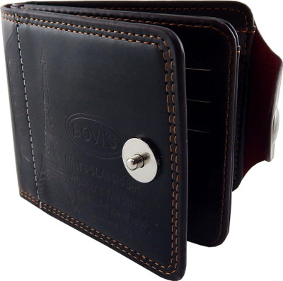 

Bovi'S Men Brown Artificial Leather, Fabric Wallet(9 Card Slots)