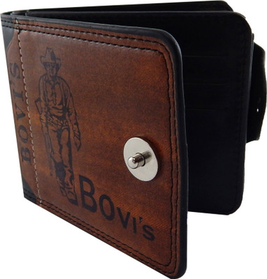 

Bovi'S Men Brown Artificial Leather, Fabric Wallet(9 Card Slots), Black;tan