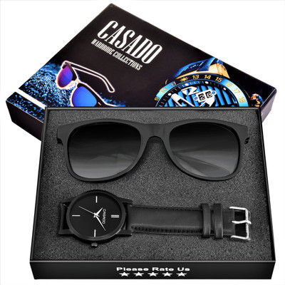 CASADO Special Combo Set of Attractive MATTE Black Watch + FREE MATTE Black Sunglass Combo Pack for Men/Boy's Analog Watch - For Boys CASADO Special Combo Set of Attractive MATTE Black Watch + FREE MATTE Black Sunglass Combo Pack for Men/Boy's Analog Watch - For Boys