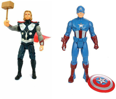 

fedexo Combo Of 2 Avengers Action Figure Toy For Kids. (Thor-Captain America) with weapons Twist and Move Avengers Age of Ultron Action Figure 19cms with LED light fuction(Multicolor)