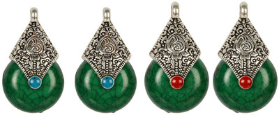 

GOELX Antique German Silver Pendant/Earring Charms for Necklace & Earring Making - Ready to Use - Green