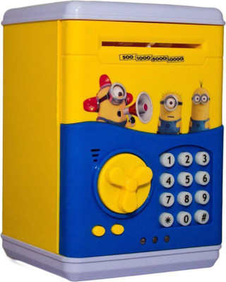 

ClueSteps Speaking Money Safe For Kids with Smart Electronic Lock | Piggy Bank for Coin/Bills,Minion ATM Piggy Bank, Safe Coin Bank Coin Bank(Multicolor)