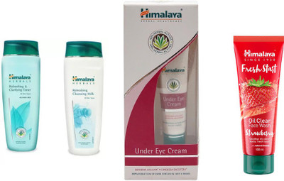 

Himalaya Refreshing & Clarifying Toner, Refreshing Cleansing Milk, Under Eye Cream, Fresh Start Oil Clear Strawberry Face Wash(Set of 4)