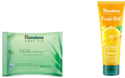 

Himalaya Aloe Vera Facial Wipes, Fresh Start Oil Clear lemon Face Wash(Set of 2)