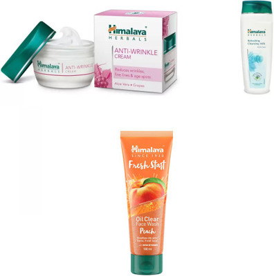

Himalaya Anti Wrinkle Cream, Refreshing Cleansing Milk, Fresh Start Oil Clear peach Face Wash(Set of 3)