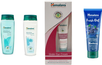 

Himalaya Refreshing & Clarifying Toner, Refreshing Cleansing Milk, Under Eye Cream, Fresh Start Oil Clear Blueberry Face Wash(Set of 4)