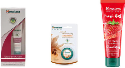 

Himalaya under eye cream, natural moisturizing lip butter, Fresh Start Oil Clear Strawberry Face Wash(Set of 3)