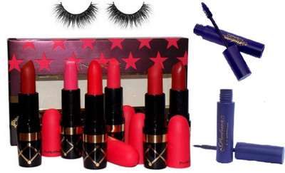 

studio Eyelashes,Mac matte long lasting Lipstick Natcracker Sweet With Padma Liquid Eyeliner & Mascara(Set of 4)