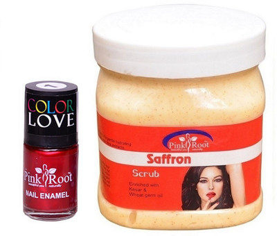 

Pink Root Saffron Scrub 500ml, Nail Paint 15ml(Set of 2)