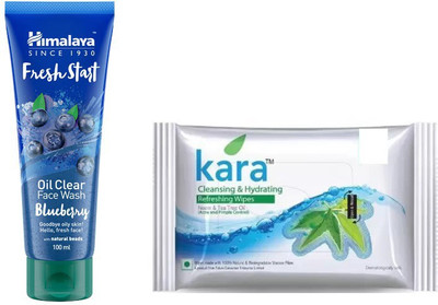 Himalaya oil clear blueberry face wash, cleansing and hydrating refreshing wipes(Set of 2)