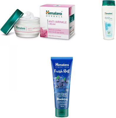 

Himalaya Anti Wrinkle Cream, Refreshing Cleansing Milk, Fresh Start Oil Clear Blueberry Face Wash(Set of 3)
