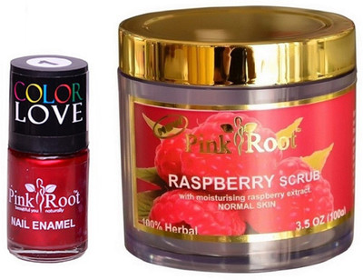 

Pink Root Raspberry Scrub 100gm, Nail Paint 15ml(Set of 2)