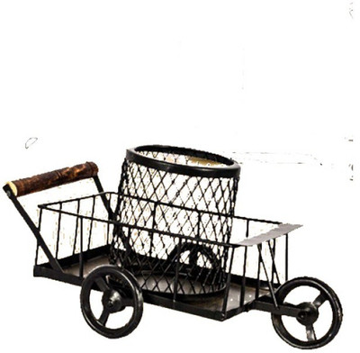 

Desi Karigar 1 Compartments Iron, Wooden Trolley With A Basket(Black, Brown)