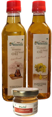

Farm Naturelle Kachi Ghani-Cold Pressed Mustard Oil (415Ml) & Virgin Sesame/Gingelly/Til Oil (415Ml) With Forest Honey Combo(2)