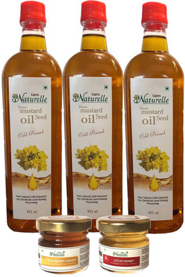 

Farm Naturelle Virgin Cold Pressed (Kachi Kacchi Ghani) Mustard Oil Pack 3 X 915 Ml With Raw Forest Flower Honey (2X40 Gms) Combo(3)