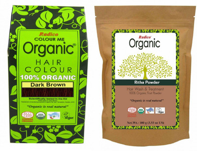 

RADICO 100%ORGANIC DARK BROWN+100%ORGANIC RITHA POWDER Hair Color(DARK BROWN)