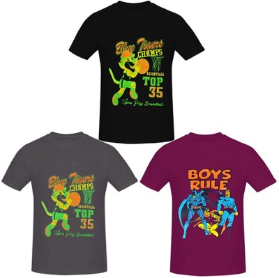 PRETTYFIT32 Boys Printed Cotton Blend T Shirt(Multicolor, Pack of 3)