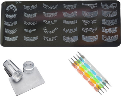 

Royalkart Nail Art Stamping Image Design Plate TO- 32 With Silicon Stamper And 5 pcs Double-Sided Dotting Tool(Multicolor)