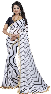 Vishnu Creations Printed Bandhani Georgette Saree(White)