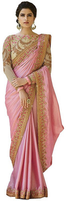 IndianEfashion Embroidered Fashion Chiffon, Poly Silk Saree(Pink)