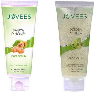 

Jovees Papaya & Honey Facial Scrub and Jojoba & Neem Face Scrub (Pack of 2) Scrub(200 ml)