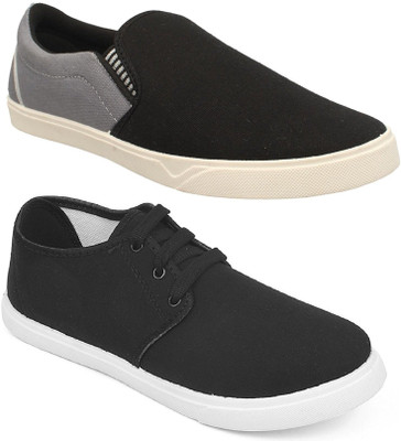

Pexlo Combo pack of 2 Men's Casual Shoes (Loafers and Sneakers Shoes) Sneakers For Men(Black, Grey