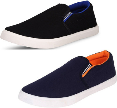 

BERLOC Slip On Sneakers For Men(Multicolor, Blackblueorange