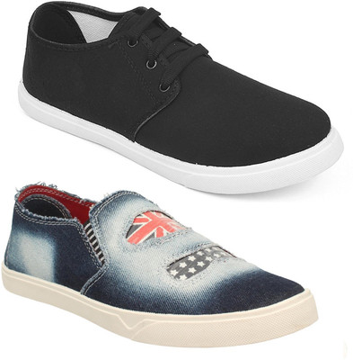 

Pexlo Combo pack of 2 Men's Casual Shoes (Loafers and Sneakers Shoes) Canvas Shoes For Men(Black, Blue