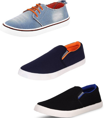 BERLOC Canvas Shoes For Men(Black, Blue, Blackorangeblue