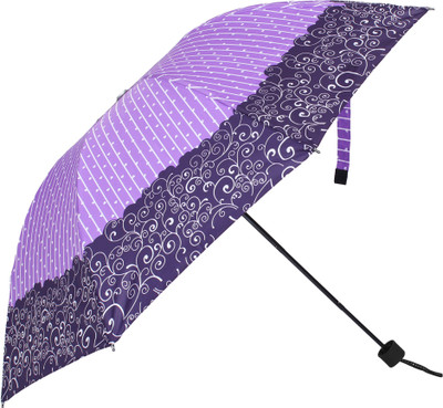 

Devam Designer Umbrella : Printed 3 Fold with cover For protection against Rains Sun & UV rays for Women and Girls Umbrella(Purple)