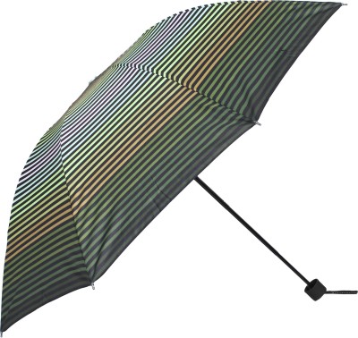 Umbrella mart 3 Fold Striped Printed Rain and Sun Protective Manual Umbrella(Green)