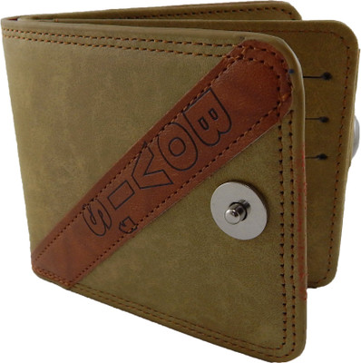 

Bovi'S Men Casual Green, Brown Artificial Leather, Fabric Wallet(9 Card Slots), Brown;khaki