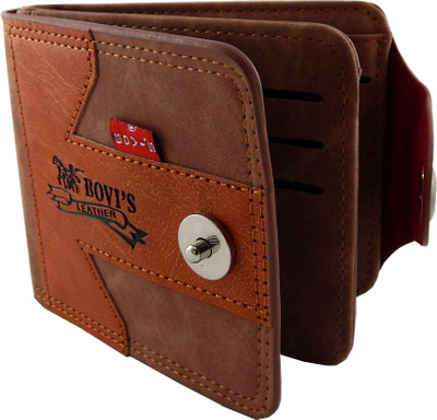 

Bovi'S Men Casual Brown Artificial Leather, Fabric Wallet(9 Card Slots), Brown;tan