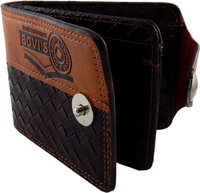 

Bovi'S Men Trendy Brown Artificial Leather, Fabric Wallet(9 Card Slots), Brown;tan