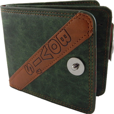 

Bovi'S Men Green Artificial Leather, Fabric Wallet(9 Card Slots), Brown;green