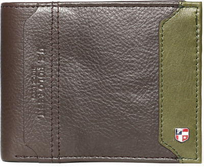

U.S. Polo Assn Men Brown, Green Genuine Leather Wallet(8 Card Slots), Dark brown